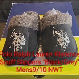 Polo Ralph Lauren Klarence Scuff Slippers in the color "Black/Grey" Mens9/10 NWT